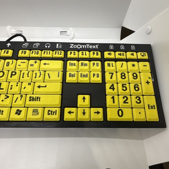 Large Print, Yellow Keys, Zoom Text Keyboard #LXH-JME7596H. Tested. - Picture 3 of 6